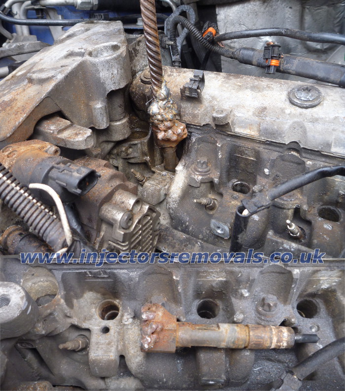 Snapped and welded injector removed from Renault
                Trafic with 1.9 engine