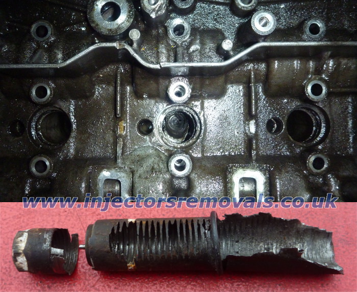 Snapped and drilled injector removed from
                Renault Trafic with 2.0 engine